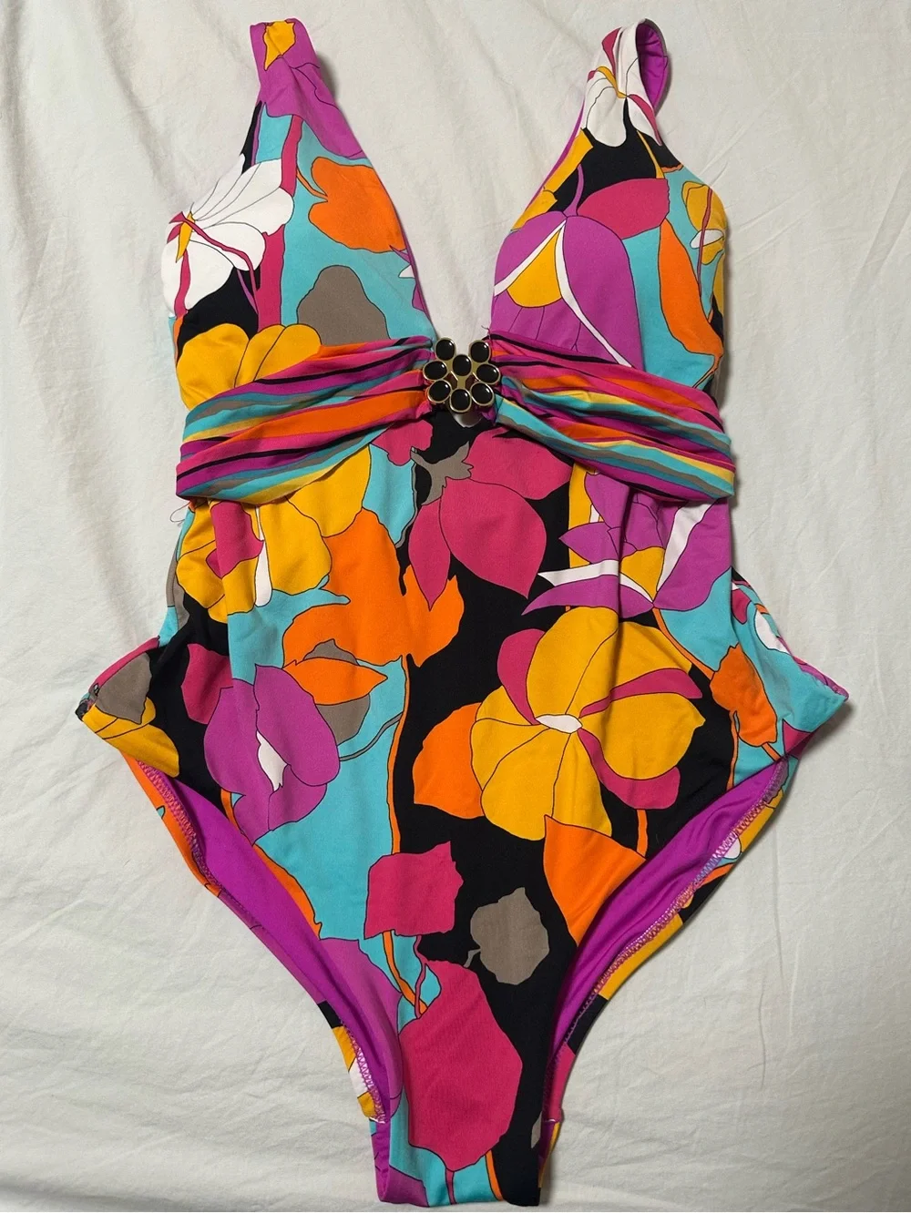 Trina Turk Gemini One Piece Swimsuit Multicolor Floral Size 10 Large